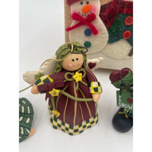 Set Of 5 Handmade Clay Holiday Ornaments With Snowman & Angel Designs Includes G - Picture 5 of 15